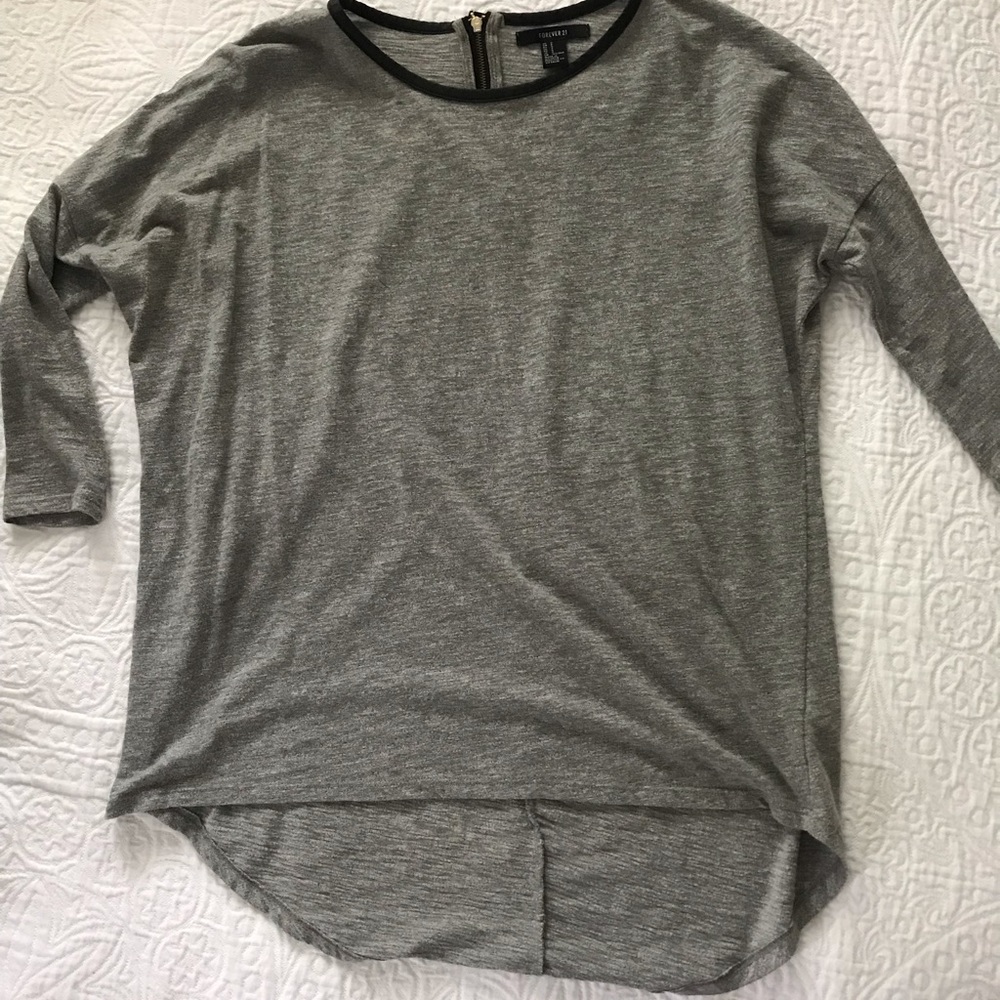 Grey Medium Length Shirt leather trim